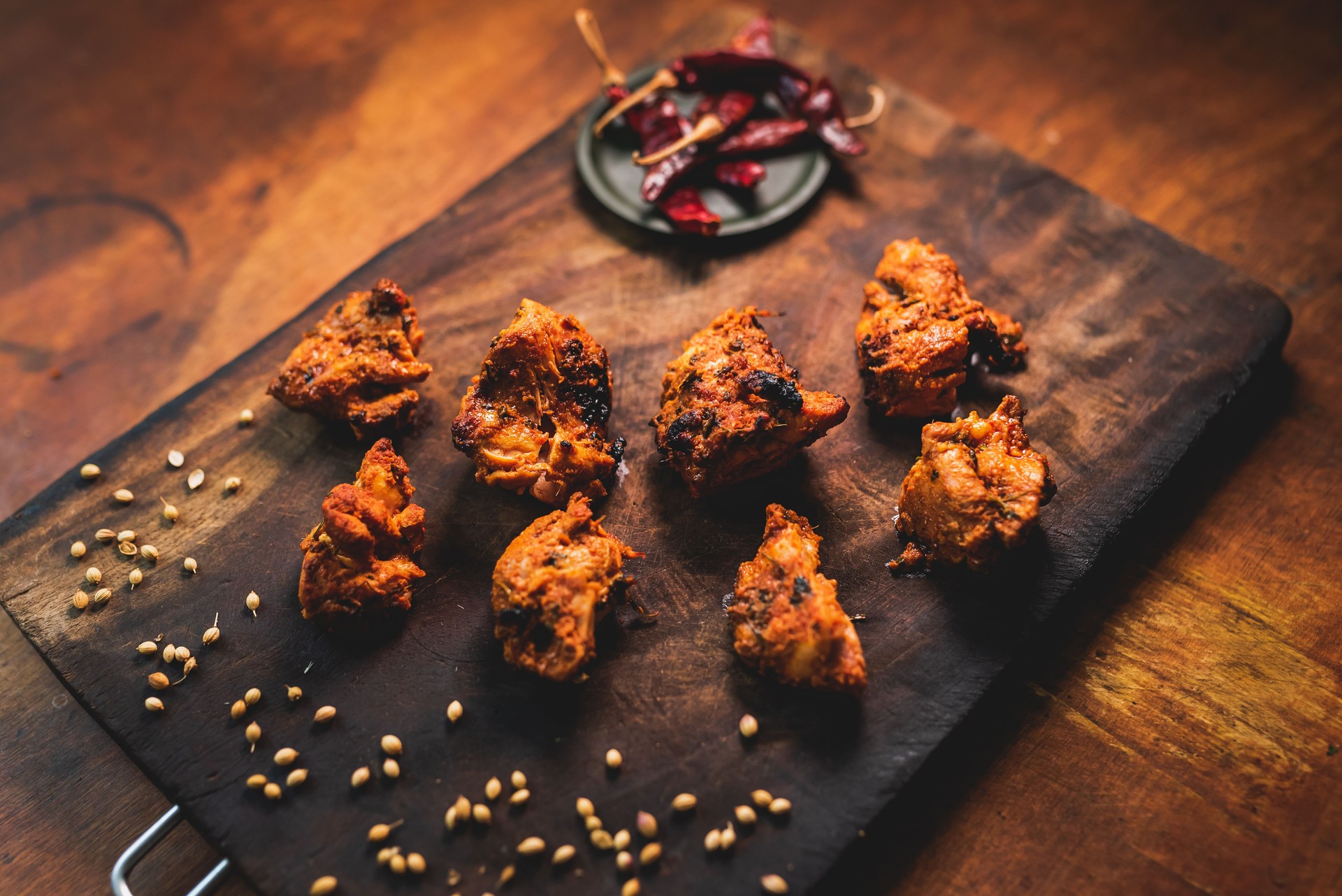 Spicy Indian chicken tikka masala served at an expensive fine dining restaurant.
