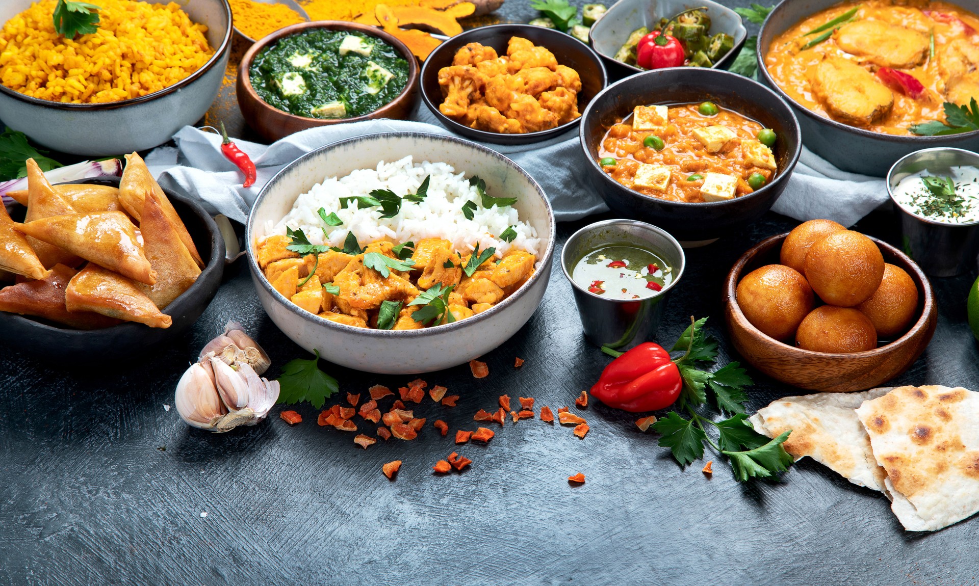 Assorted indian food. Indian cuisine.